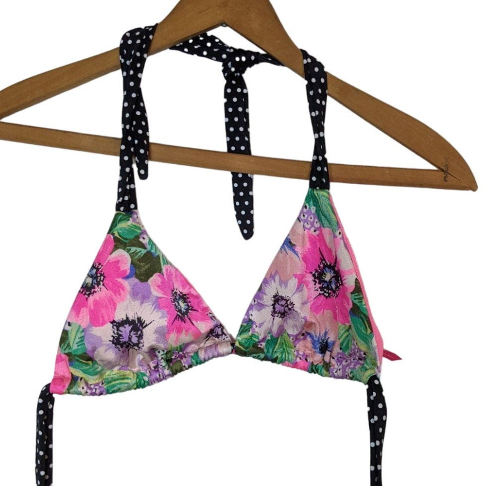 Victoria's Secret Floral Tie Bikini Top Padded Adjustable M Sexy Beach Pin Up